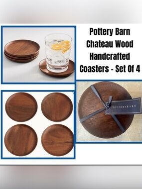 Pottery Barn Chateau Wood Handcrafted Coasters - Set Of 4